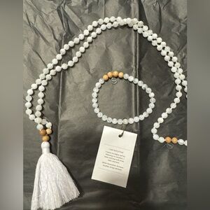 White and Tan Beaded Necklace and Bracelet Set
